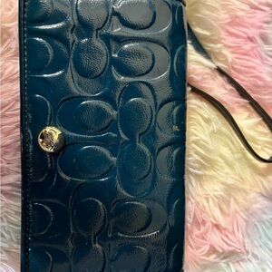 Teal Embossed Patent Coach Wallet or Wristlet